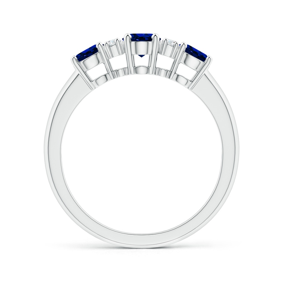 6x4mm AAAA Oval Three Stone Sapphire Engagement Ring with Diamonds in White Gold side-1