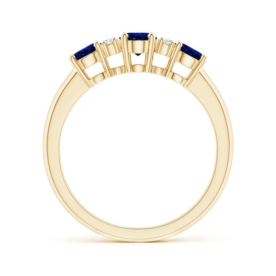 6x4mm Lab-Grown Oval Three Stone Sapphire Engagement Ring with Diamonds in Yellow Gold side-1