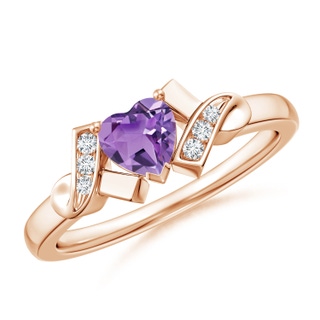 5mm A Solitaire Amethyst Heart Ring with Diamond Accents in 10K Rose Gold