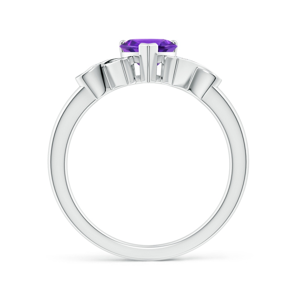 6mm AAAA Solitaire Amethyst Heart Ring with Diamond Accents in White Gold Side-1