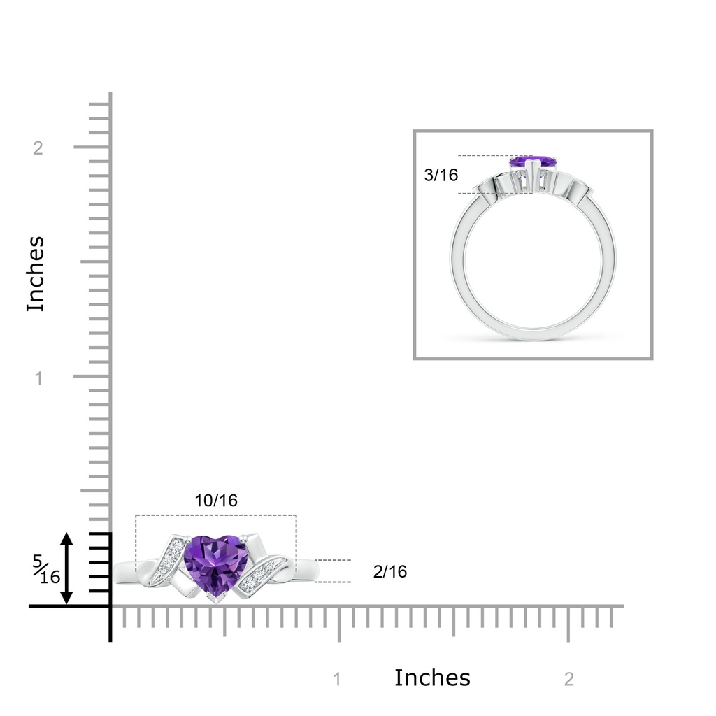 6mm AAAA Solitaire Amethyst Heart Ring with Diamond Accents in White Gold Ruler