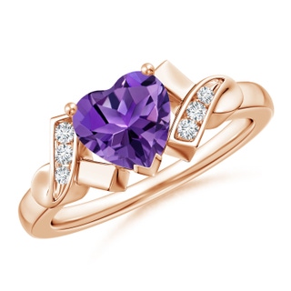 7mm AAAA Solitaire Amethyst Heart Ring with Diamond Accents in Rose Gold