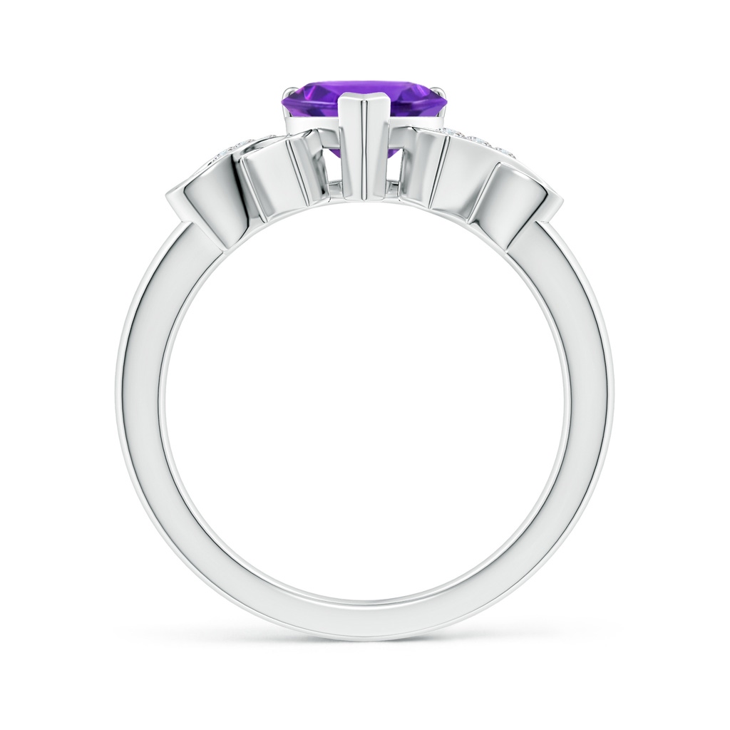 7mm AAAA Solitaire Amethyst Heart Ring with Diamond Accents in White Gold Side-1