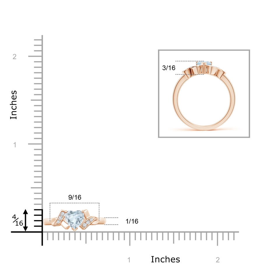 5mm A Solitaire Aquamarine Heart Ring with Diamond Accents in Rose Gold ruler