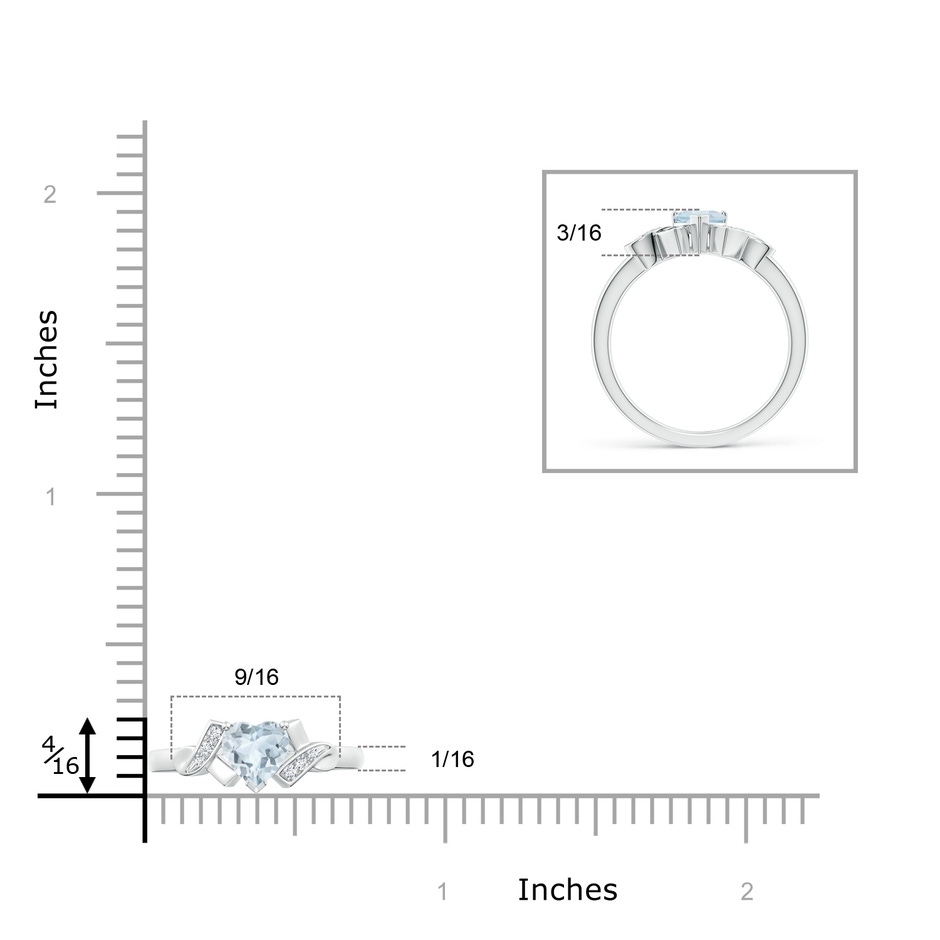 5mm A Solitaire Aquamarine Heart Ring with Diamond Accents in White Gold ruler