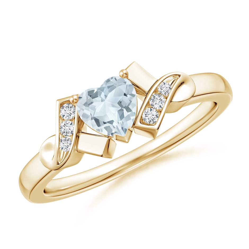 5mm A Solitaire Aquamarine Heart Ring with Diamond Accents in Yellow Gold 