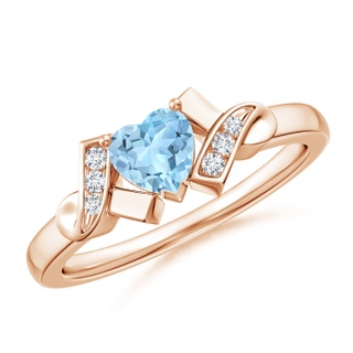 5mm AAA Solitaire Aquamarine Heart Ring with Diamond Accents in 10K Rose Gold