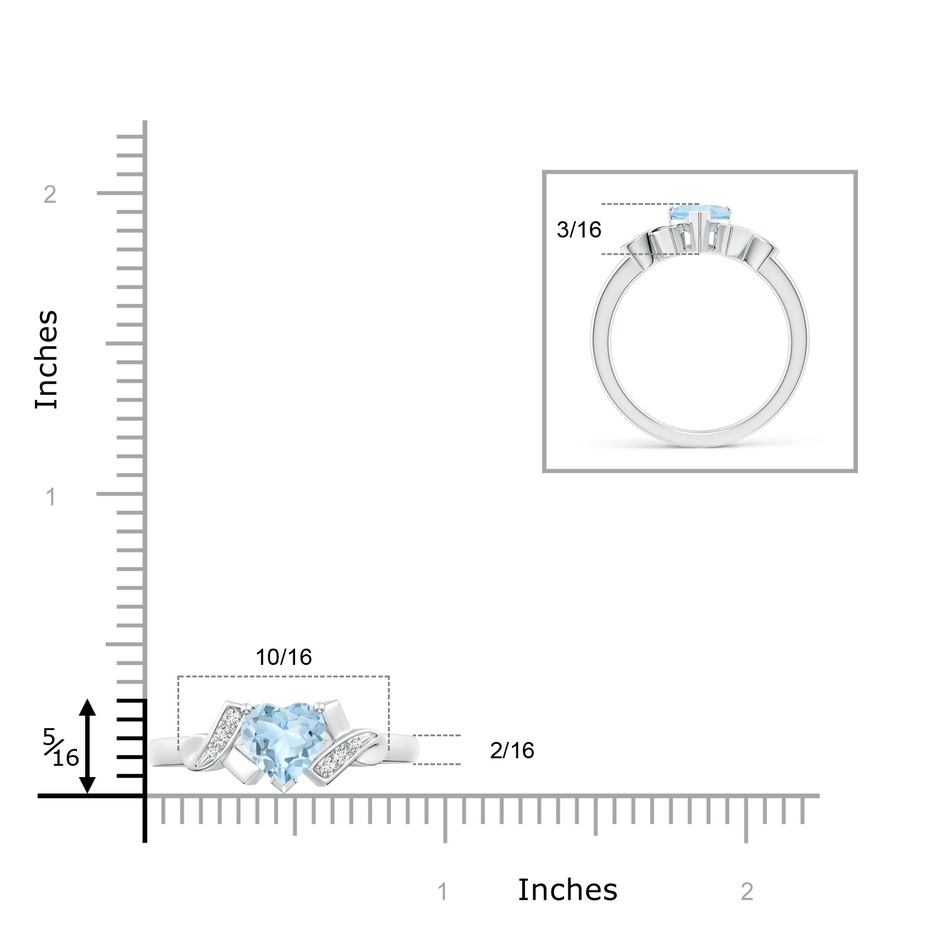 6mm AA Solitaire Aquamarine Heart Ring with Diamond Accents in White Gold ruler