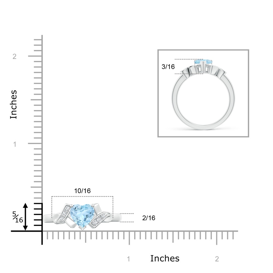 6mm AAA Solitaire Aquamarine Heart Ring with Diamond Accents in P950 Platinum ruler