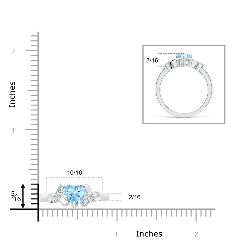 6mm AAAA Solitaire Aquamarine Heart Ring with Diamond Accents in P950 Platinum ruler