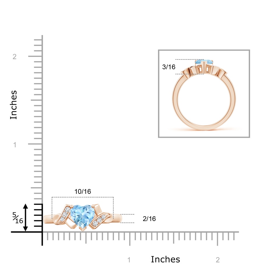 6mm AAAA Solitaire Aquamarine Heart Ring with Diamond Accents in Rose Gold ruler