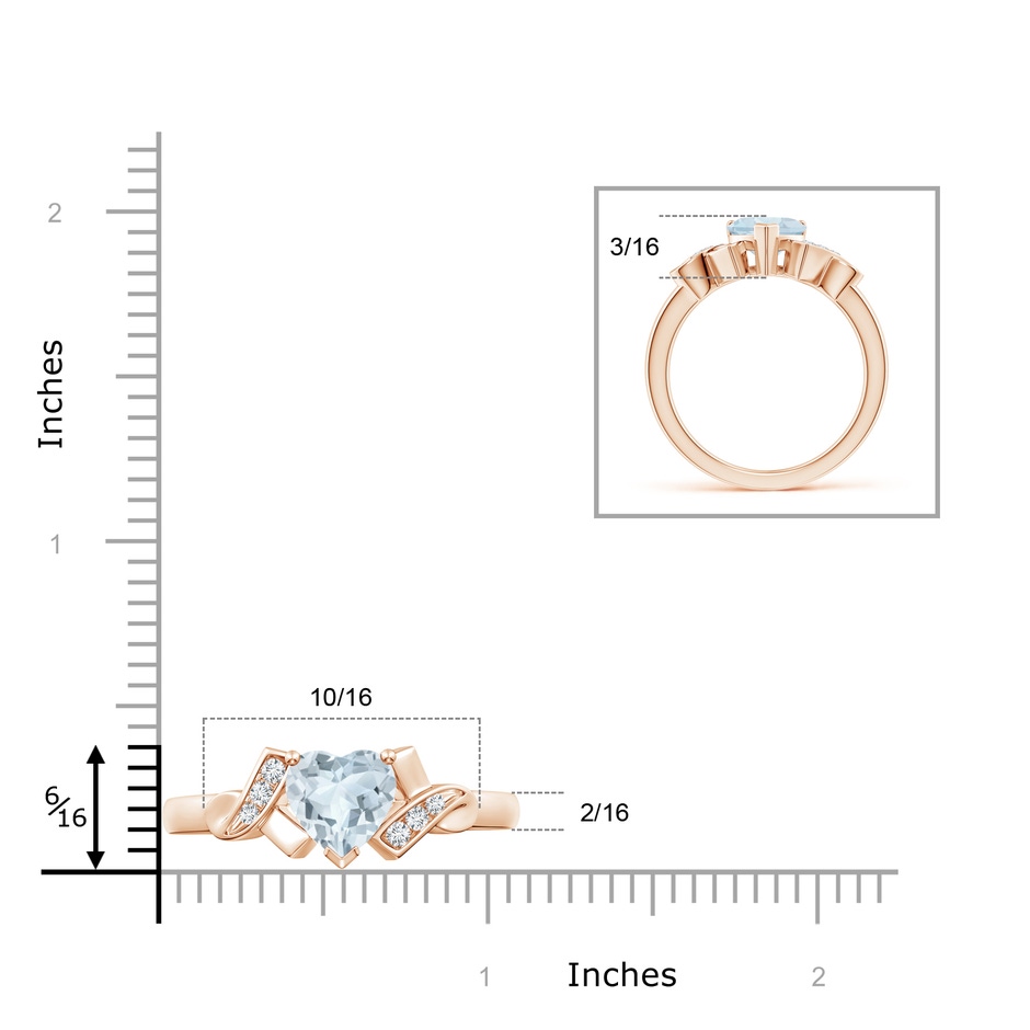 7mm A Solitaire Aquamarine Heart Ring with Diamond Accents in Rose Gold ruler