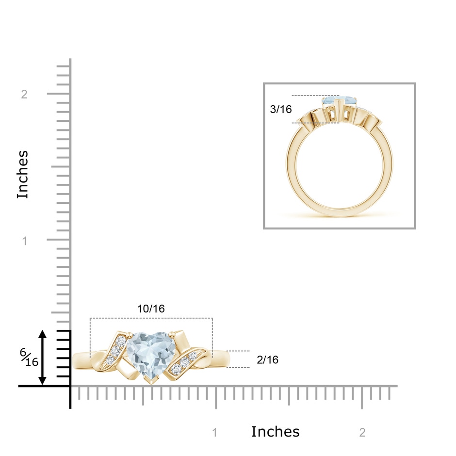 7mm A Solitaire Aquamarine Heart Ring with Diamond Accents in Yellow Gold ruler