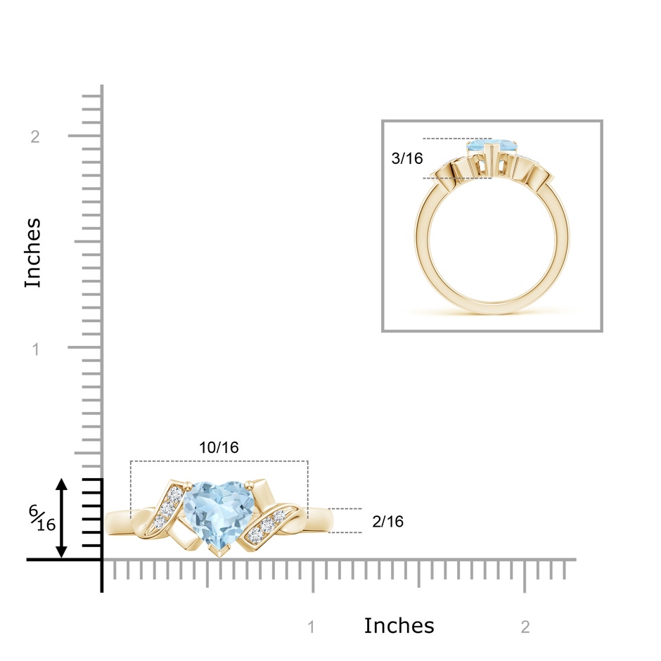 7mm AA Solitaire Aquamarine Heart Ring with Diamond Accents in Yellow Gold ruler