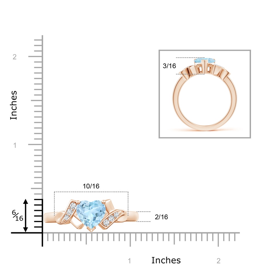 7mm AAA Solitaire Aquamarine Heart Ring with Diamond Accents in Rose Gold ruler