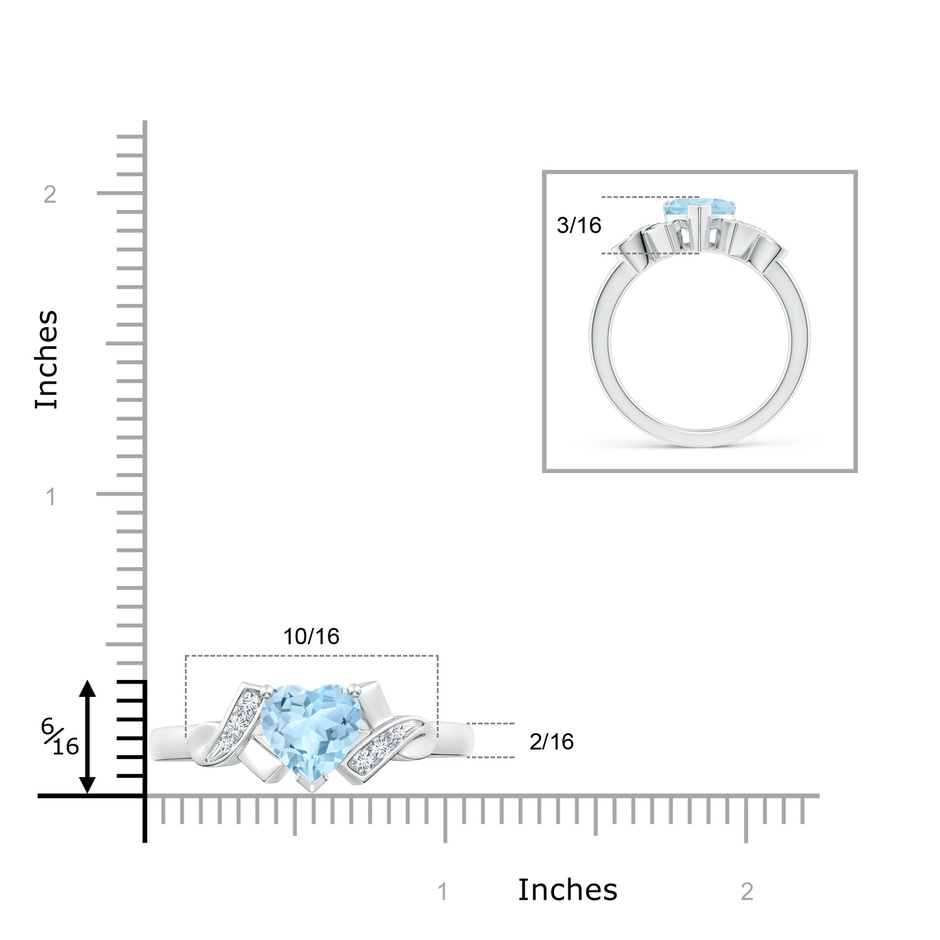 7mm AAA Solitaire Aquamarine Heart Ring with Diamond Accents in White Gold ruler