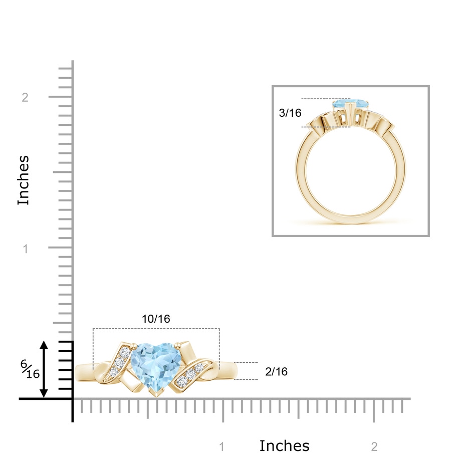 7mm AAA Solitaire Aquamarine Heart Ring with Diamond Accents in Yellow Gold ruler