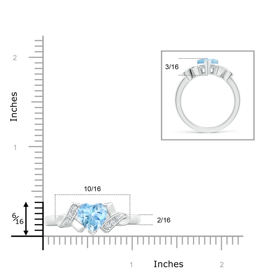 7mm AAAA Solitaire Aquamarine Heart Ring with Diamond Accents in White Gold ruler