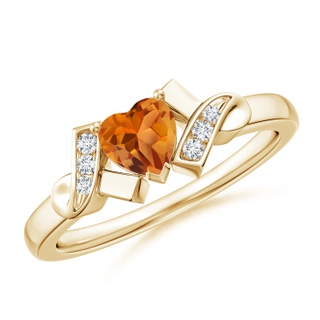 5mm AAA Solitaire Citrine Heart Ring with Diamond Accents in 9K Yellow Gold