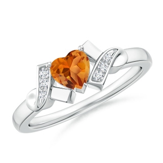 5mm AAA Solitaire Citrine Heart Ring with Diamond Accents in P950 Platinum