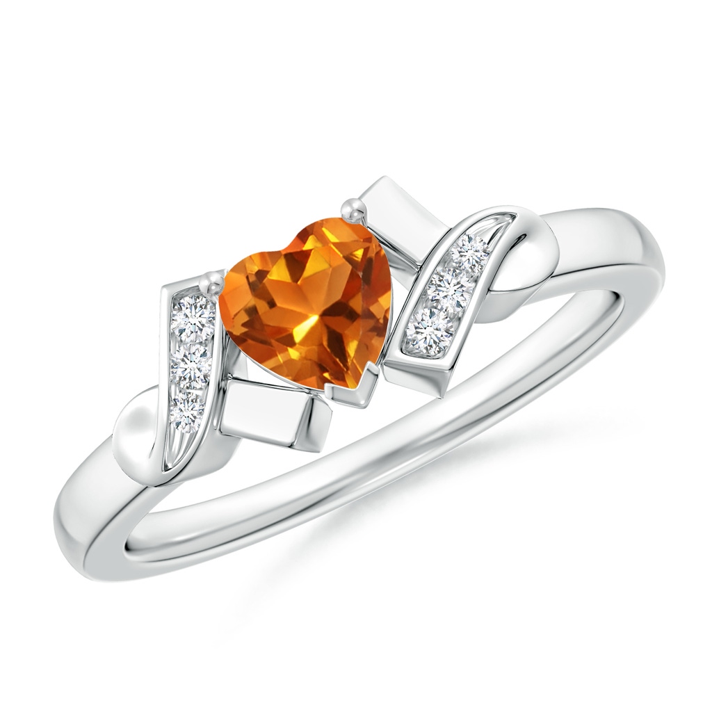 5mm AAAA Solitaire Citrine Heart Ring with Diamond Accents in White Gold