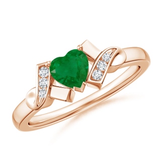 5mm A Solitaire Emerald Heart Ring with Diamond Accents in Rose Gold