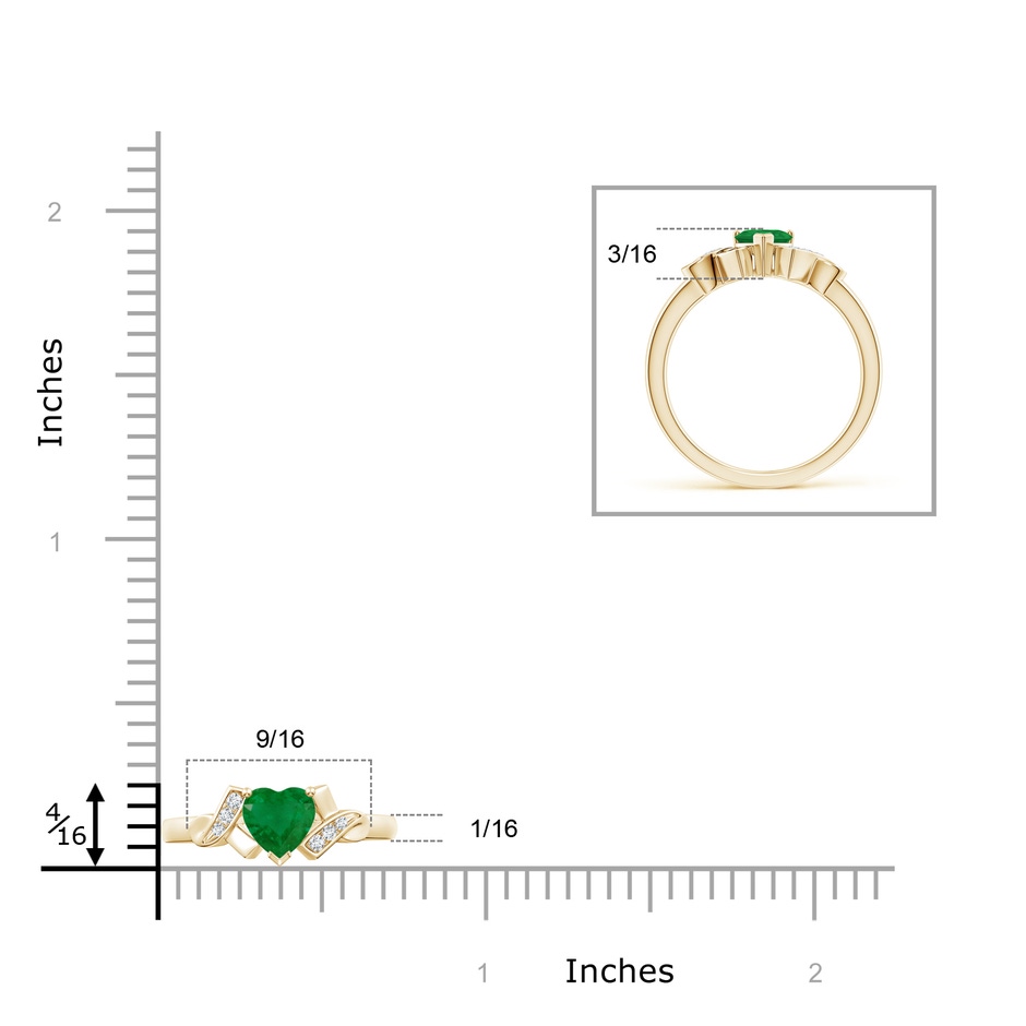 5mm A Solitaire Emerald Heart Ring with Diamond Accents in Yellow Gold ruler