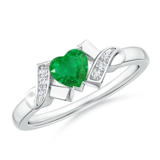 5mm AA Solitaire Emerald Heart Ring with Diamond Accents in P950 Platinum