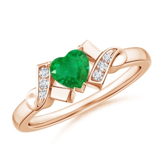 5mm AA Solitaire Emerald Heart Ring with Diamond Accents in Rose Gold