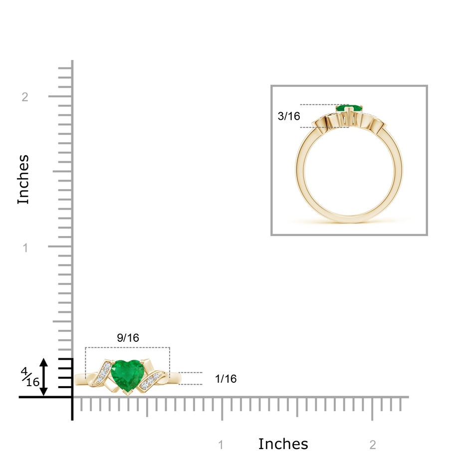 5mm AA Solitaire Emerald Heart Ring with Diamond Accents in Yellow Gold ruler