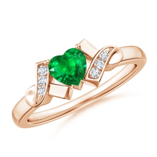 5mm AAA Solitaire Emerald Heart Ring with Diamond Accents in 9K Rose Gold