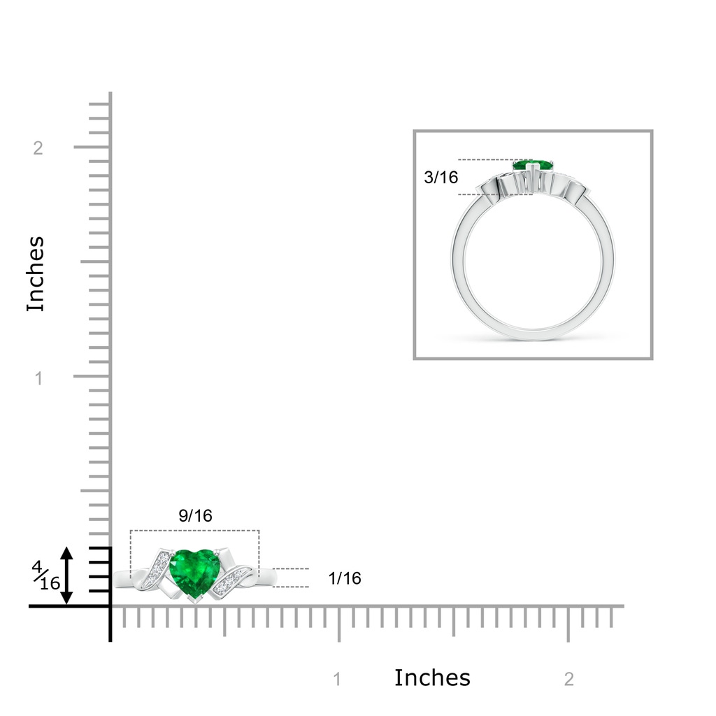 5mm AAA Solitaire Emerald Heart Ring with Diamond Accents in White Gold Ruler