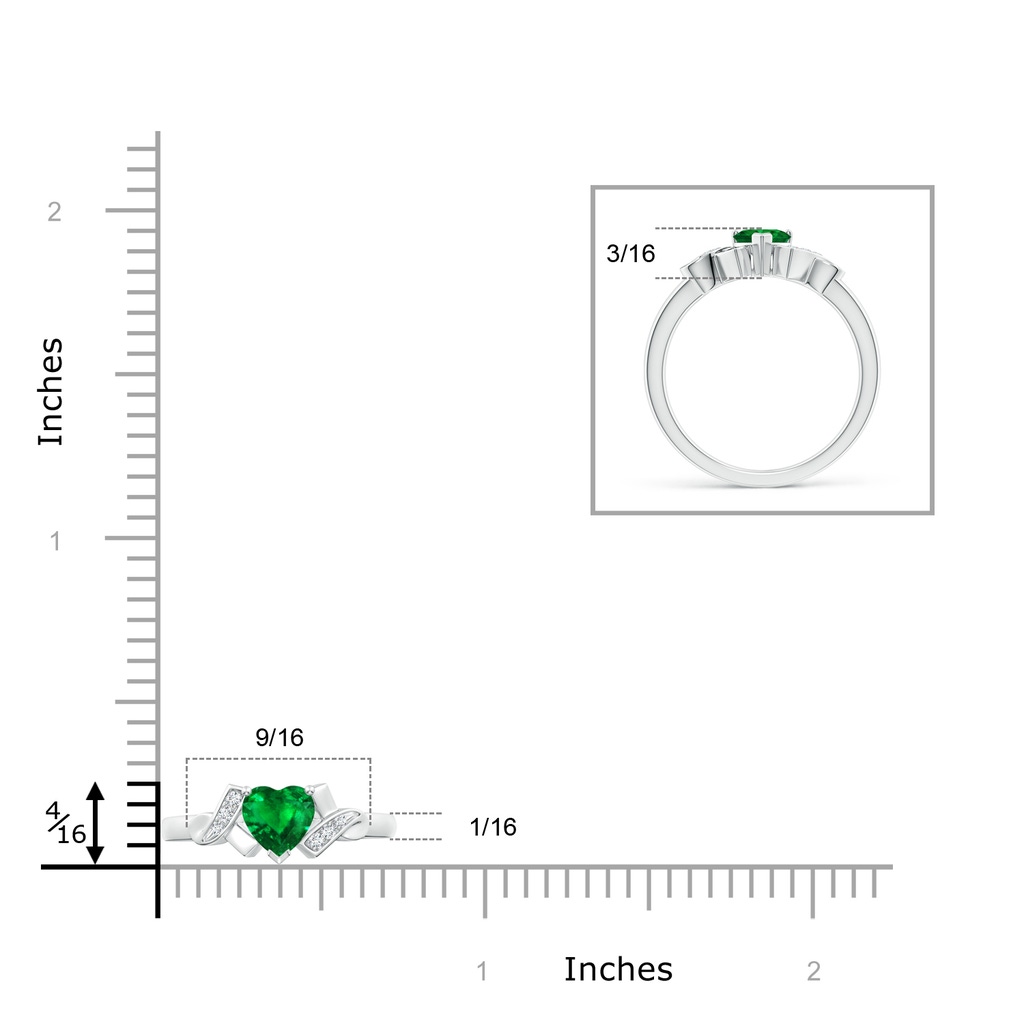 5mm AAAA Solitaire Emerald Heart Ring with Diamond Accents in P950 Platinum Ruler