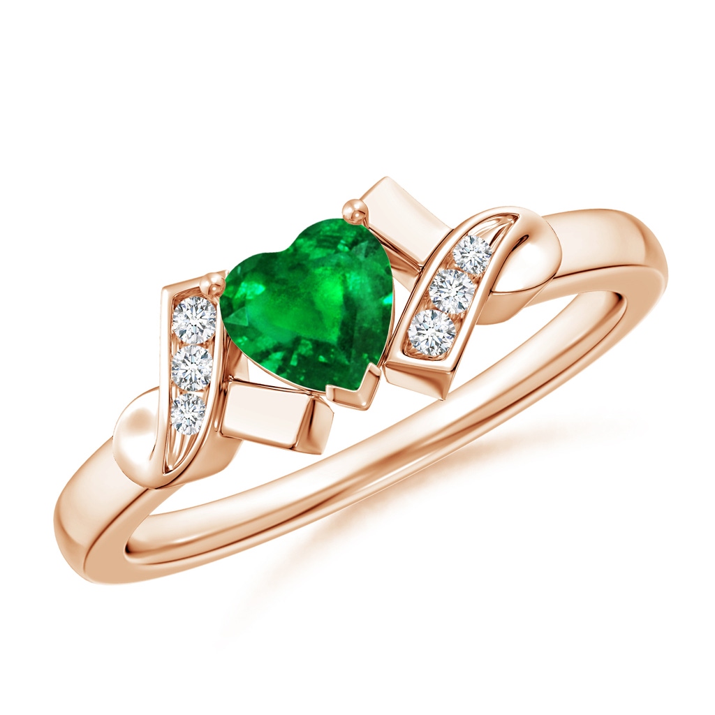 5mm AAAA Solitaire Emerald Heart Ring with Diamond Accents in Rose Gold