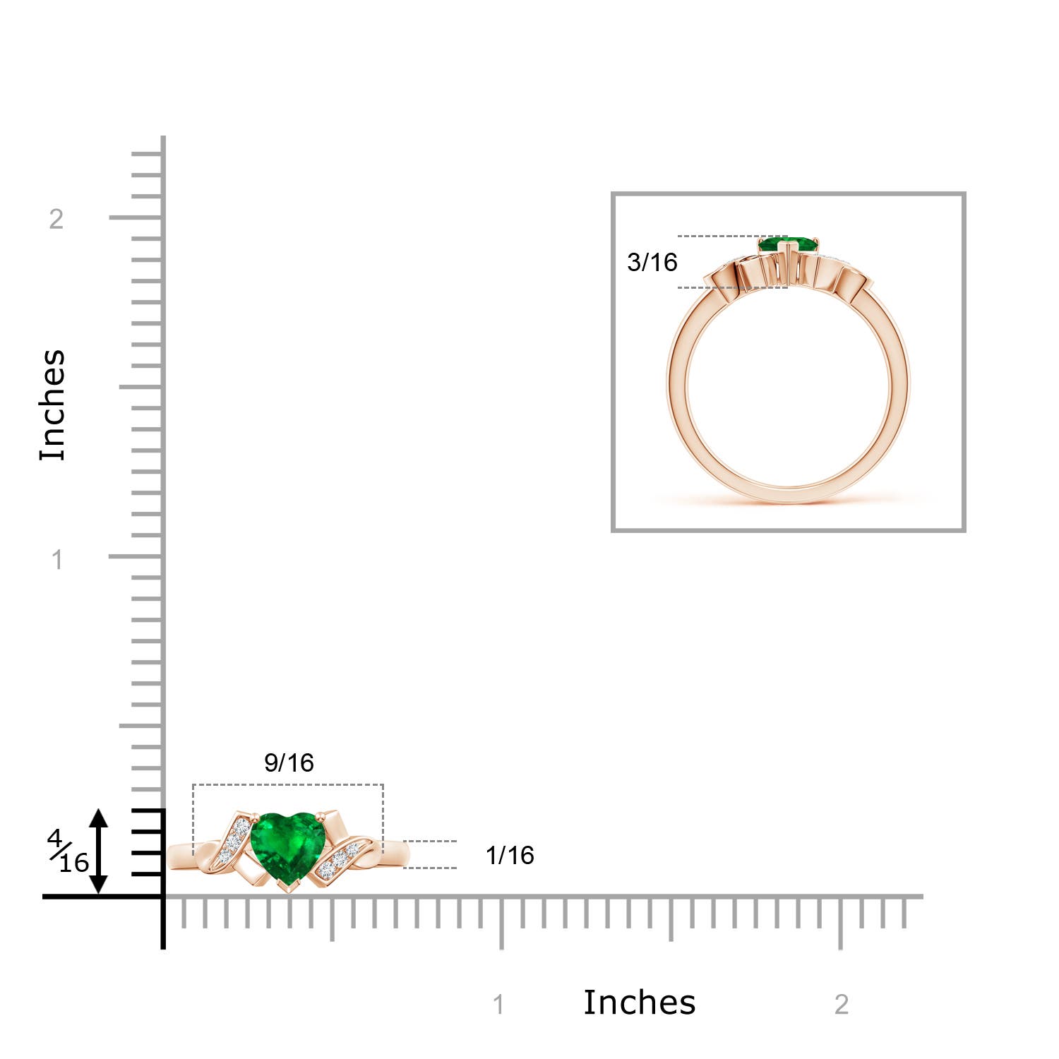 AAAA - Emerald / 0.46 CT / 14 KT Rose Gold