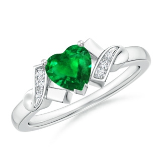 6mm AAAA Solitaire Emerald Heart Ring with Diamond Accents in P950 Platinum
