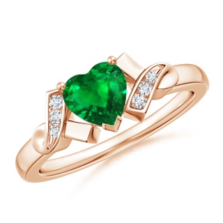 6mm AAAA Solitaire Emerald Heart Ring with Diamond Accents in Rose Gold