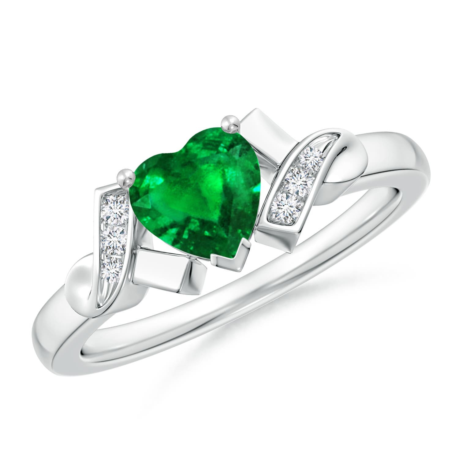Solitaire Emerald Heart Ring with Diamond Accents | Angara