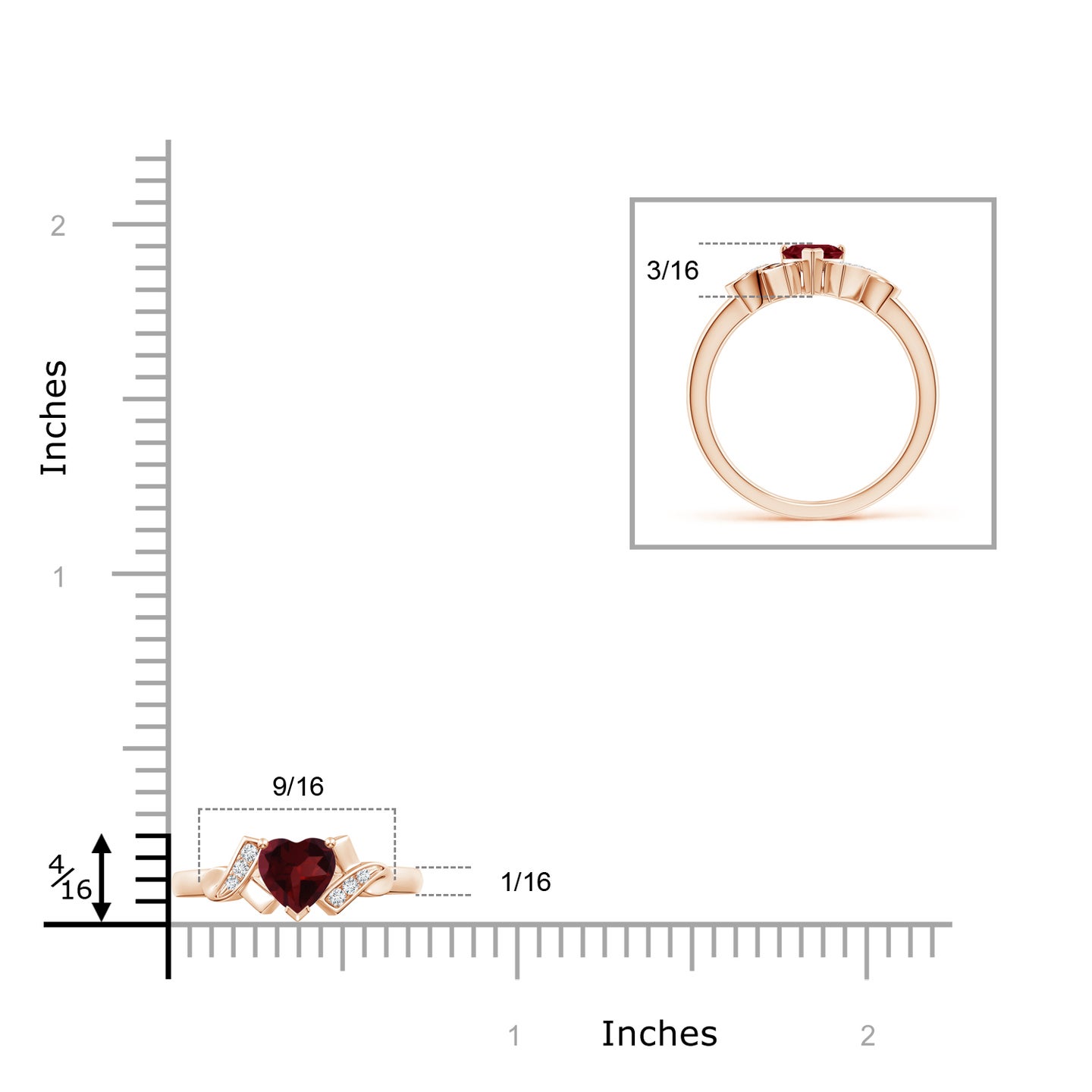 Solitaire Garnet Heart Ring with Diamond Accents