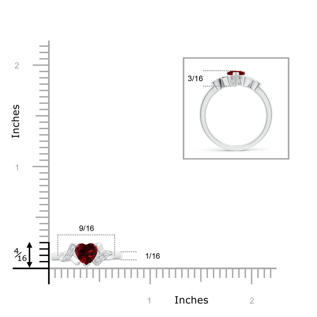 5mm AAAA Solitaire Garnet Heart Ring with Diamond Accents in P950 Platinum Ruler