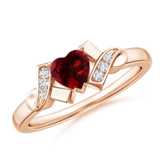 5mm AAAA Solitaire Garnet Heart Ring with Diamond Accents in Rose Gold