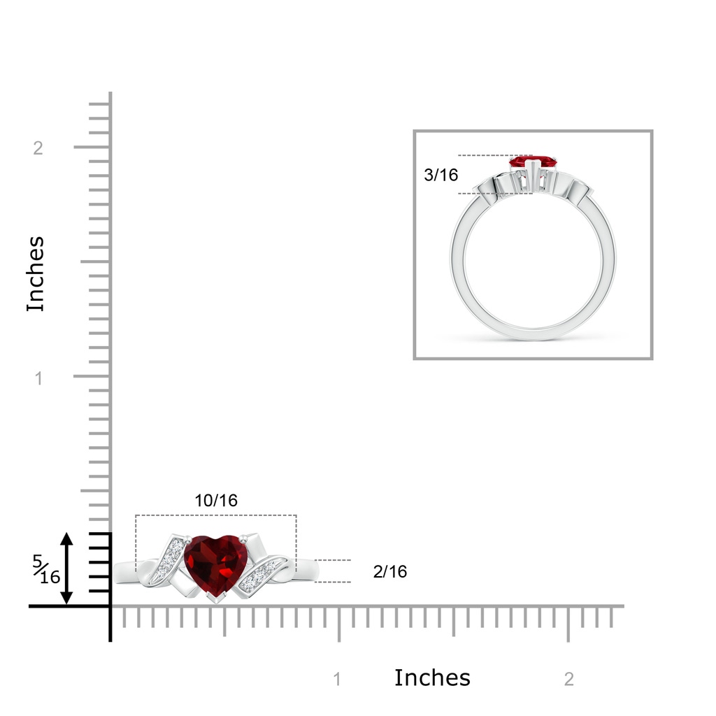 6mm AAA Solitaire Garnet Heart Ring with Diamond Accents in White Gold Ruler