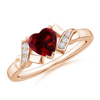 6mm AAAA Solitaire Garnet Heart Ring with Diamond Accents in Rose Gold