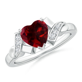 7mm AAAA Solitaire Garnet Heart Ring with Diamond Accents in P950 Platinum