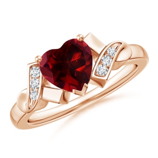 7mm AAAA Solitaire Garnet Heart Ring with Diamond Accents in Rose Gold