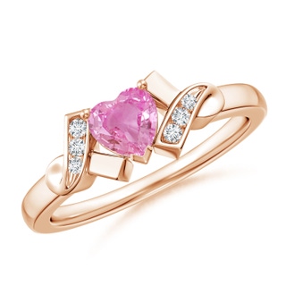 5mm AA Solitaire Pink Sapphire Heart Ring with Diamond Accents in 10K Rose Gold