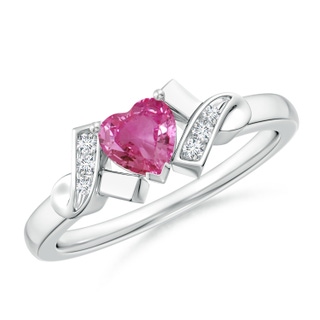 5mm AAAA Solitaire Pink Sapphire Heart Ring with Diamond Accents in P950 Platinum