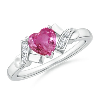 6mm AAAA Solitaire Pink Sapphire Heart Ring with Diamond Accents in P950 Platinum