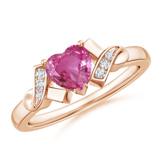 6mm AAAA Solitaire Pink Sapphire Heart Ring with Diamond Accents in Rose Gold