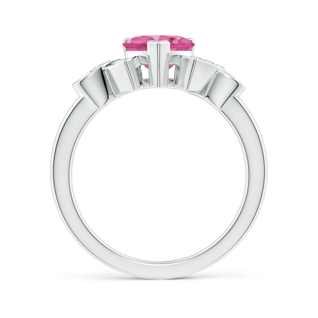 7mm AAA Solitaire Pink Sapphire Heart Ring with Diamond Accents in White Gold Side-1